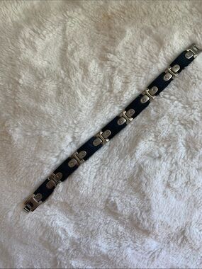 MEN Black Leather Link Bracelet with Silver Hardware